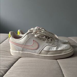 Nike White Athletic Shoes with Pink and Yellow Accents